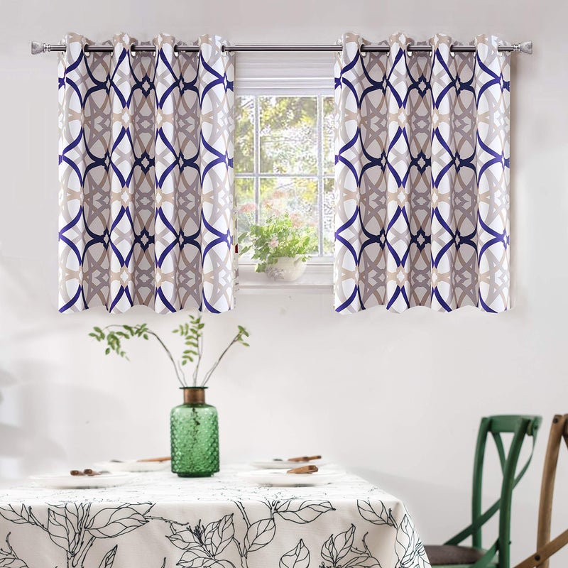 DriftAway Alexander 80% Blackout Curtains for Living Room 250GSM Pattern Match Thermal Insulated Room Darkening Geo Moroccan Mid Century Grommet Bedroom Drapes 2 Panels 52 Inch by 36 Inch Navy Gray - Image 1